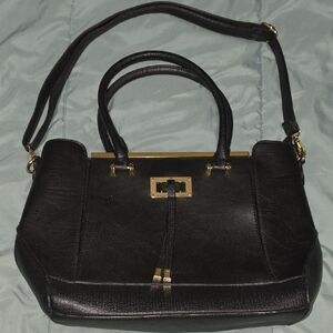 Structured Black Satchel with Gold Accents